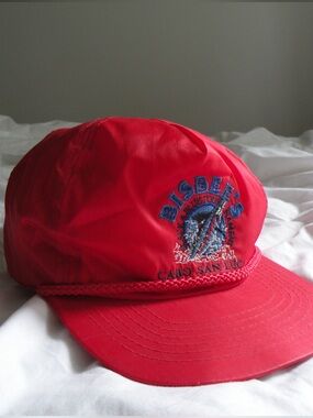 VINTAGE Red Embroidered 'Bisbee's Cabo San Lucas' Rope-Trim Cap